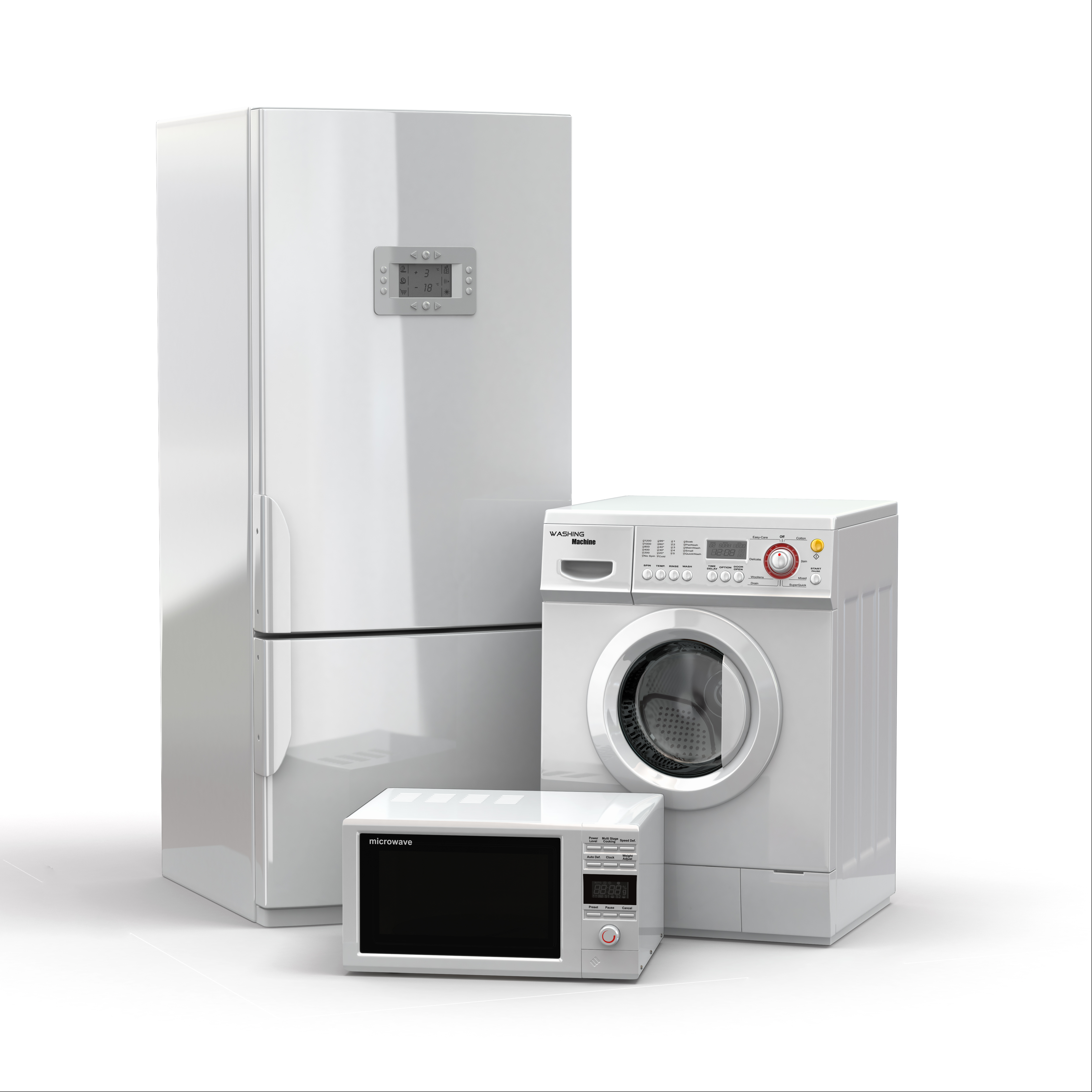 Fridge, microwave and washing machine